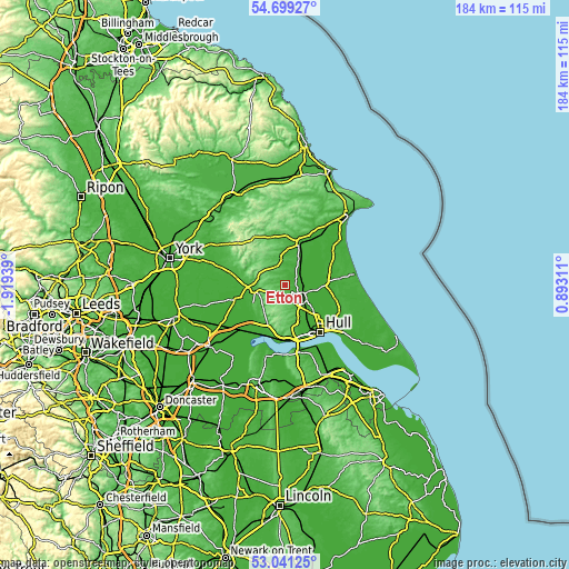 Topographic map of Etton