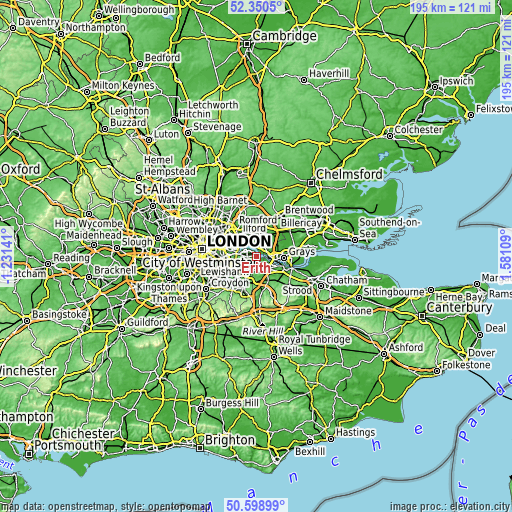 Topographic map of Erith