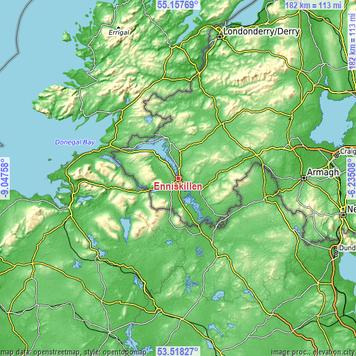 Topographic map of Enniskillen