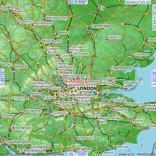 Topographic map of Enfield Town