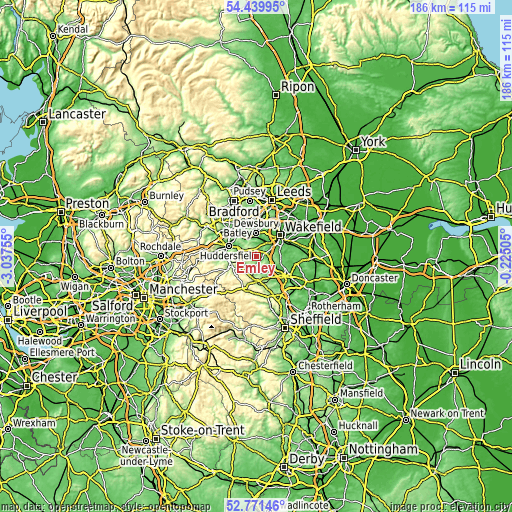 Topographic map of Emley