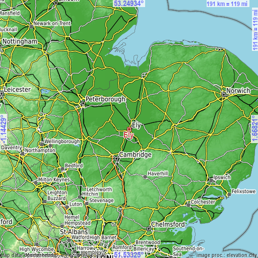 Topographic map of Ely