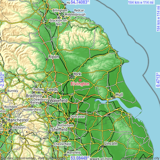 Topographic map of Elvington