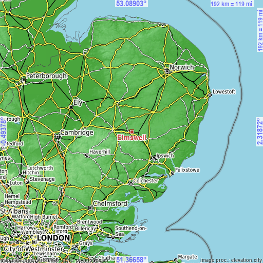 Topographic map of Elmswell