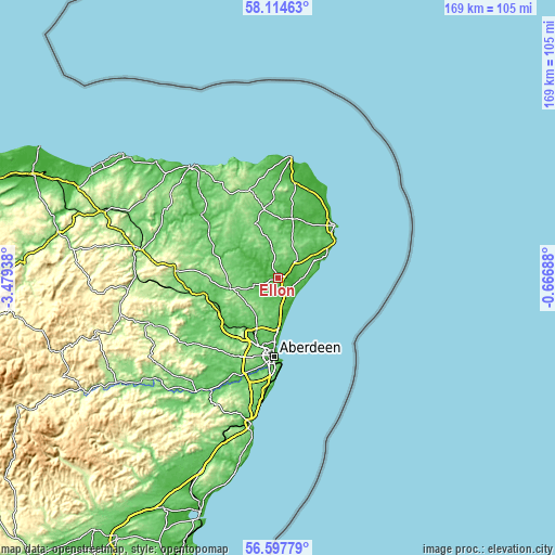 Topographic map of Ellon