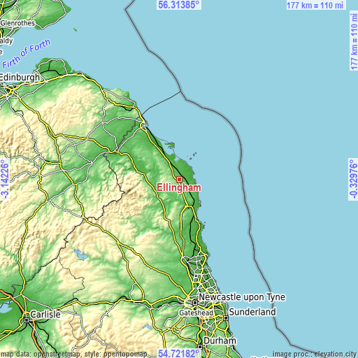 Topographic map of Ellingham