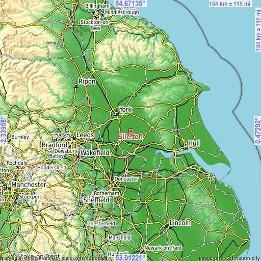 Topographic map of Ellerton