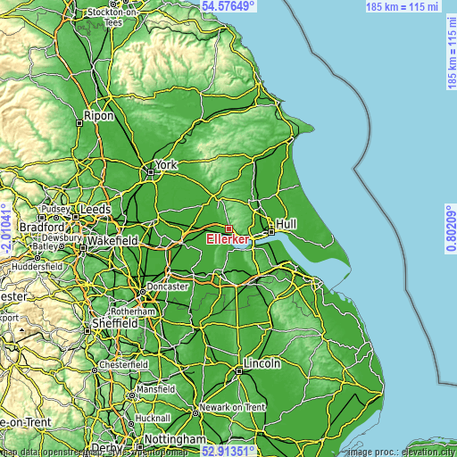 Topographic map of Ellerker