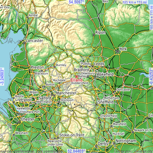 Topographic map of Elland