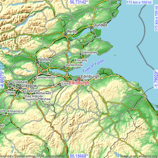 Topographic map of Edinburgh
