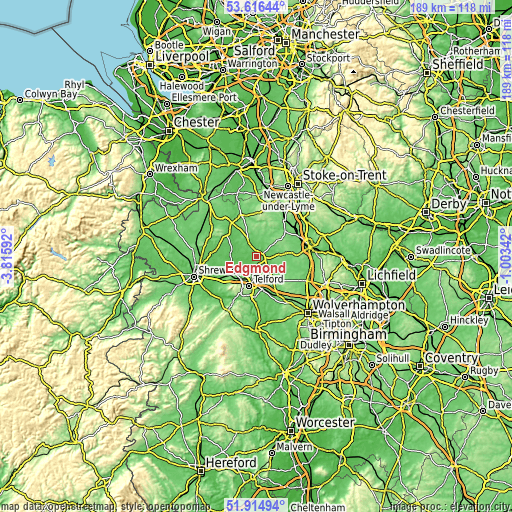 Topographic map of Edgmond