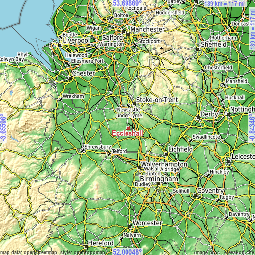 Topographic map of Eccleshall