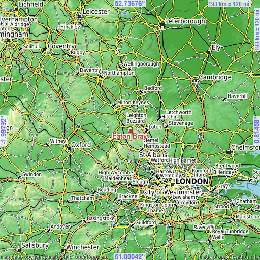 Topographic map of Eaton Bray