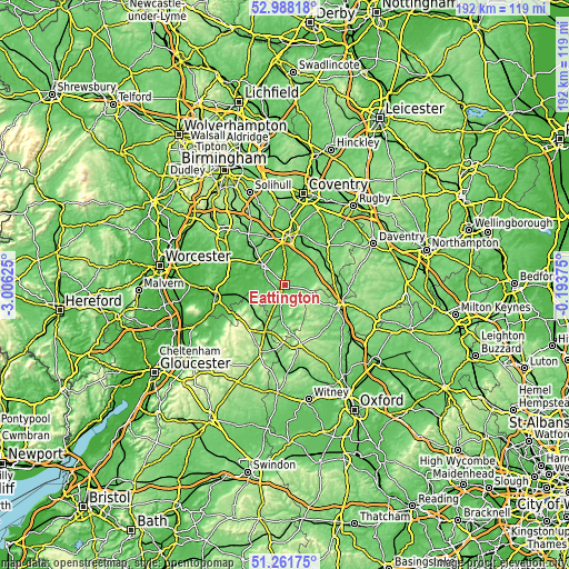 Topographic map of Eattington