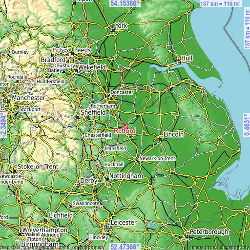 Topographic map of Retford