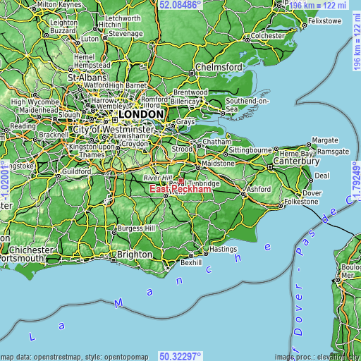 Topographic map of East Peckham