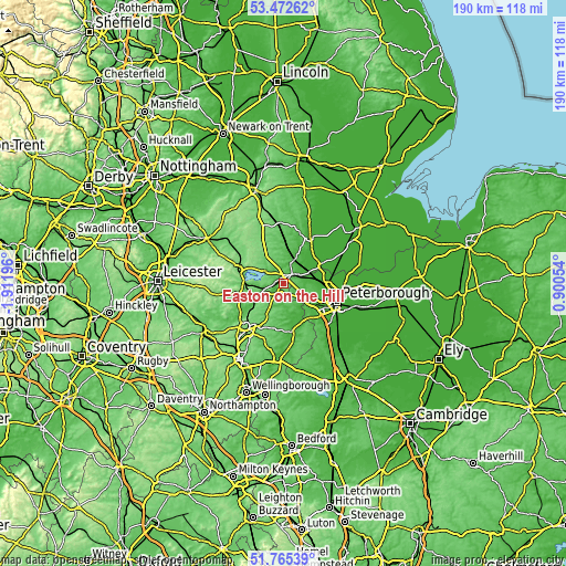 Topographic map of Easton on the Hill