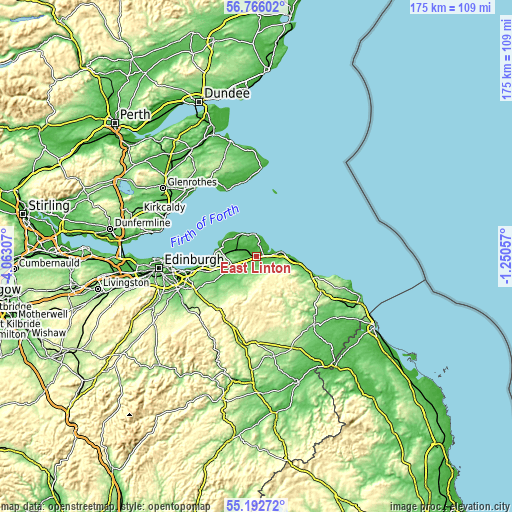 Topographic map of East Linton