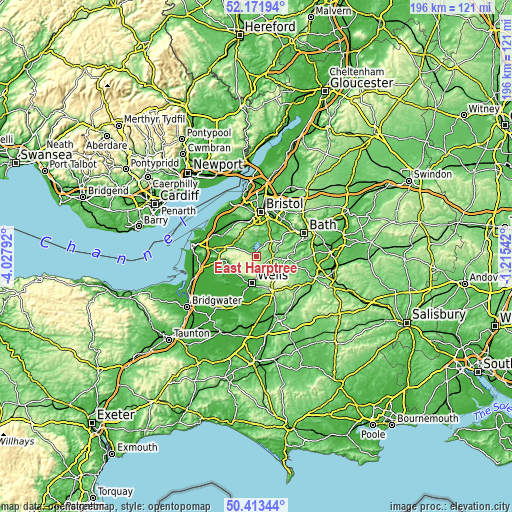 Topographic map of East Harptree