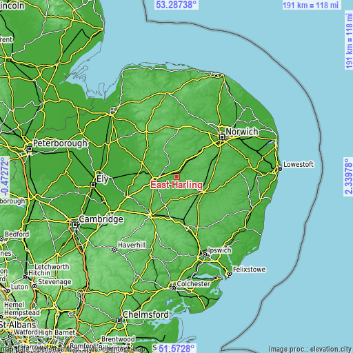 Topographic map of East Harling