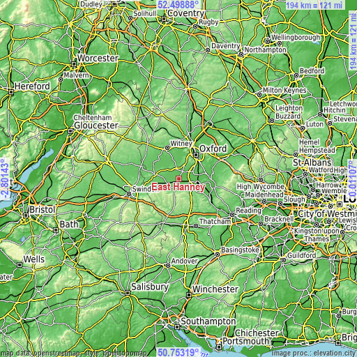 Topographic map of East Hanney