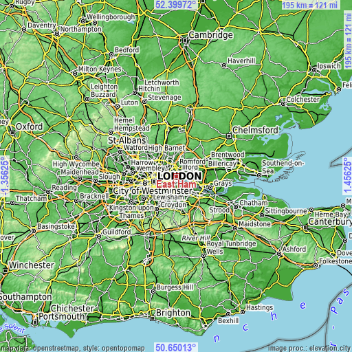 Topographic map of East Ham