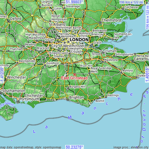Topographic map of East Grinstead
