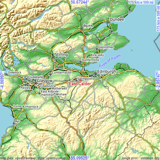 Topographic map of East Calder