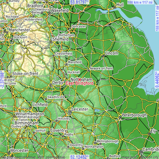 Topographic map of East Bridgford