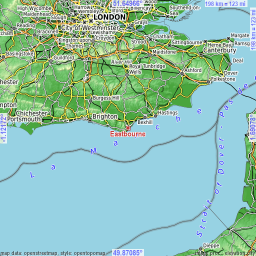 Topographic map of Eastbourne