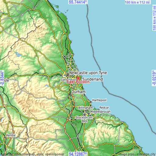 Topographic map of East Boldon