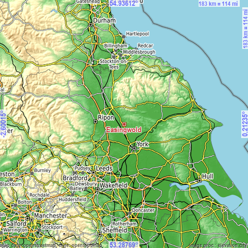 Topographic map of Easingwold