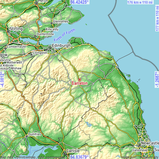 Topographic map of Earlston