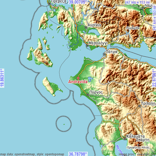 Topographic map of Andravída