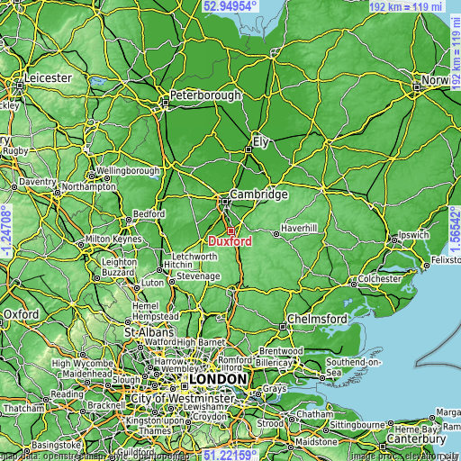 Topographic map of Duxford