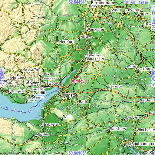 Topographic map of Dursley