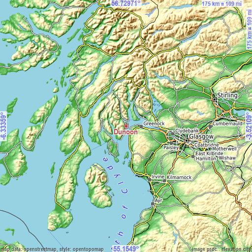 Topographic map of Dunoon