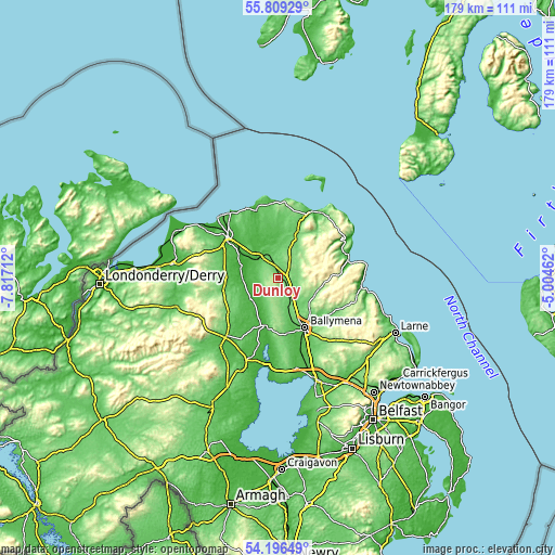 Topographic map of Dunloy