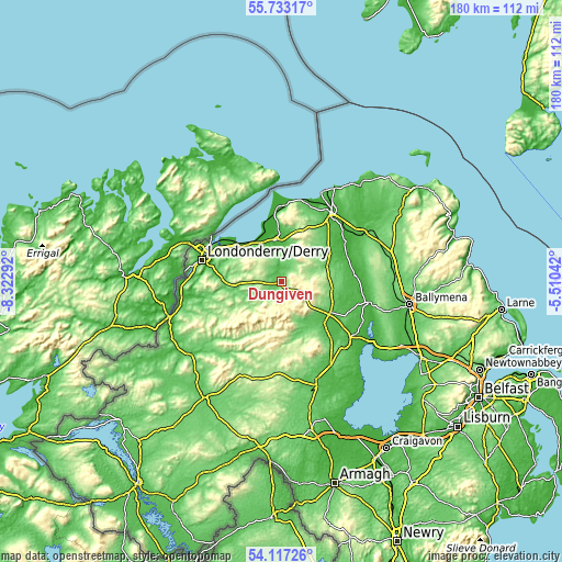 Topographic map of Dungiven