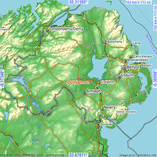 Topographic map of Dungannon