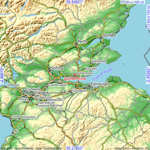 Topographic map of Dunfermline