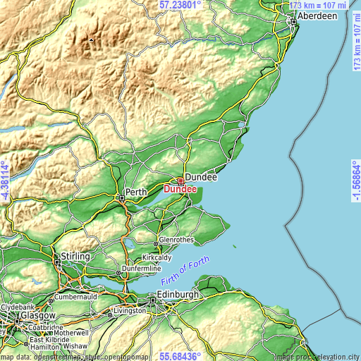 Topographic map of Dundee