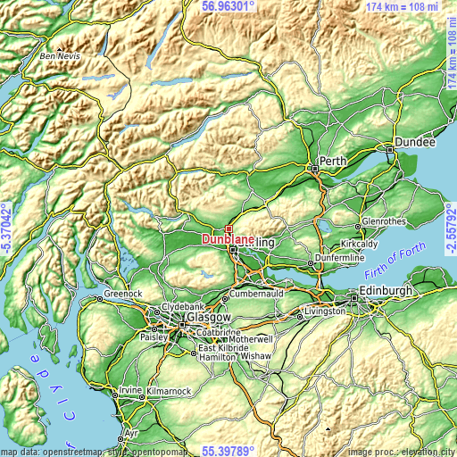 Topographic map of Dunblane