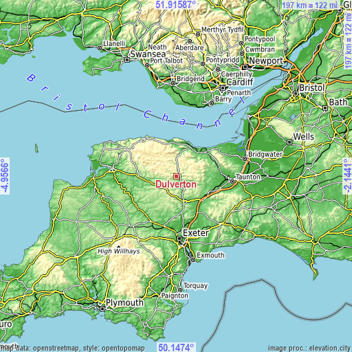 Topographic map of Dulverton