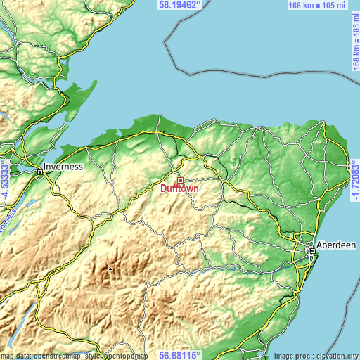 Topographic map of Dufftown