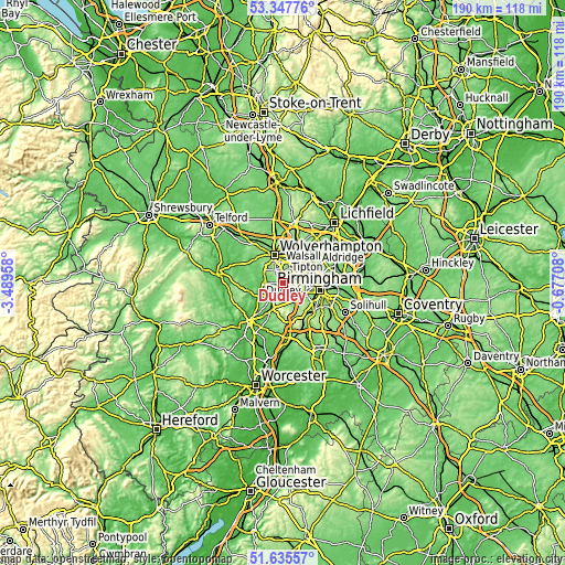 Topographic map of Dudley