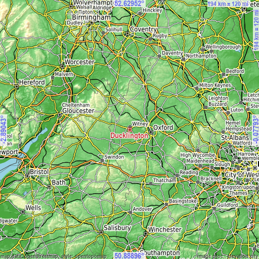 Topographic map of Ducklington