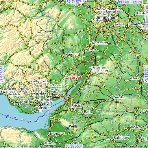 Topographic map of Drybrook