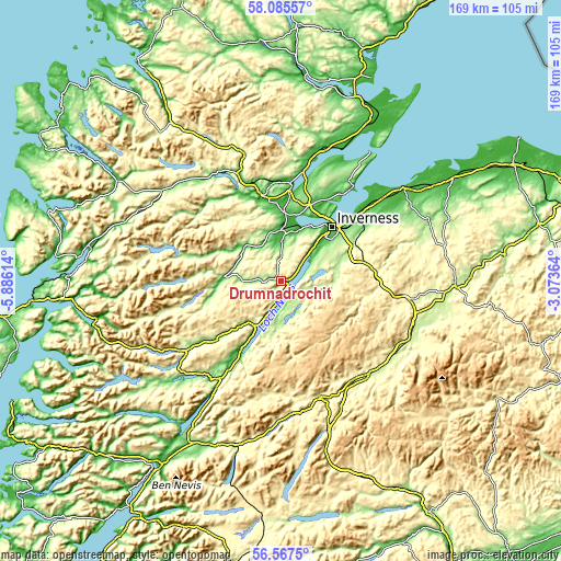 Topographic map of Drumnadrochit