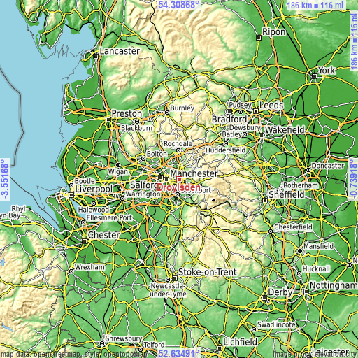 Topographic map of Droylsden